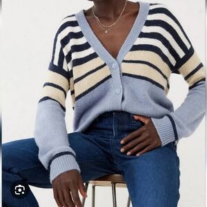 Fat Face Alpaca Heather Stripe V-Neck Button Front Sweater Cardigan NWOT